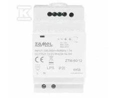 Zamel Perjungiamas maitinimo šaltinis, montuojamas ant TH-35 (DIN) bėgio, 60W, 12V DC tipas: ZTM-60/12 EXT10000283