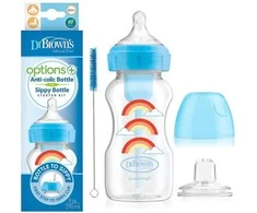 DR. BROWN'S OPTIONS+ 270 ml pereinamasis buteliukas plačiu kakleliu + silikoninis snapelis, mėlynas