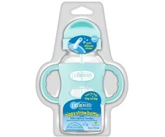DR. BROWN'S Buteliukas plačiu kakleliu su šiaudeliu ir svareliu, 270 ml, žalias