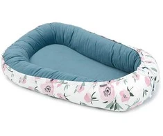 MamoTato lizdelis naujagimiui, velvet, gėlytės, baltas / mėlynas