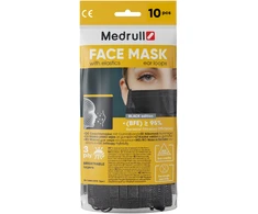 Medrull MEDICININĖS kaukės veidui (3 sluoksnių), 10 vnt., JUODOS