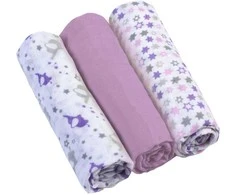 BabyOno medvilniniai vystyklai 3 vnt, violetiniai