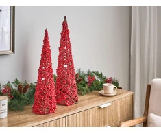 2 dekoracinių figūrėlių rinkinys Beliani ROSAN Kalėdų eglutė 52/60 cm raudonas