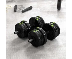 2-in-1 svarmenų rinkinys, štanga ir hanteliai, 20 kg, neslystantys, grindų nedraskantys, juodi/žali