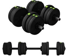 2-in-1 svarmenų rinkinys, štanga ir hanteliai, 20 kg, neslystantis, nebraižantis grindų, juoda/žalia