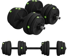 2 viename svarmenų rinkinys, štanga ir hanteliai, 25 kg, neslystantis, saugantis grindis, juoda/žalia