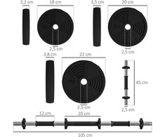 2-in-1 svarmenų rinkinys, štanga ir hanteliai, 25 kg, neslystantys, tausojantys grindis, juodi/žali