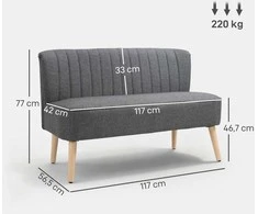 2 vietų sofa, minkšta sofa su lininio audinio imitacija, medinis rėmas, skirta svetainei ir miegamajam, 117 cm, pilka