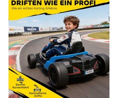 24V Elektrinis kartingas, Drift režimas, reguliuojama sėdynė, 5 taškų saugos diržas, muzikos funkcija, garso signalas, 6-12 metų Mėlynas