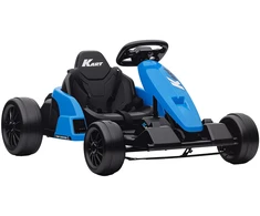 24V elektrinis kartingas, drifto režimas, reguliuojama sėdynė, 5 taškų saugos diržas, muzikos funkcija, garso signalas, 6-12 metų, mėlynas