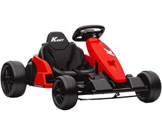 24V Elektrinis kartingas, drifto režimas, reguliuojama sėdynė, 5 taškų saugos diržas, muzikos funkcija, signalas, 6-12 metų, raudonas