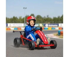 24V elektrinis kartingas važinėti ir drifto, nailoniniai ratai, saugos diržas, garsinis signalas, muzika 8-12 metų vaikams, raudonas