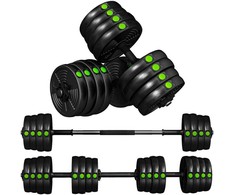 2in1 Svarių rinkinys, ilgas ir trumpas svarelis, 30 kg, neslystantis, saugo grindis, juoda/žalia