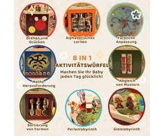 8 viename aktyvumo kubas su motorikos takeliu ir karoliukų labirintu, 41,5 x 37,5 x 37,5 cm, Daugiaspalvis