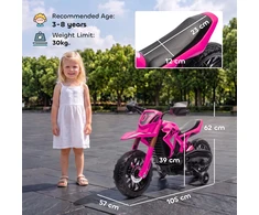 AIYAPLAY 12V elektrinis vaikiškas motociklas, rožinis, su pagalbiniais ratukais, iki 3 km/val., su garsiniu signalu ir variklio garsu, vaikams nuo 3 iki 8 metų, maks. 30 kg