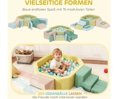 AIYAPLAY 15 dalių minkštų blokelių rinkinys, 200 plastikinių kamuoliukų, kamuoliukų baseinas mažyliams, vidaus, putplastis, spalvotas