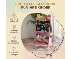 AIYAPLAY 2-in-1 vaikiška lenta, dvipusis vaikiškas molbertas, molbertas su kreida, lenta, laikymo dėžės, skirtas 3-8 metų vaikams, rožinės spalvos