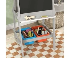 AIYAPLAY 3-in-1 vaikiška lenta, dvipusė vaikiška molbertas su kreidos lenta, magnetine lenta, molbertas su trintuku, piešimo popieriumi, laikymo dėžėmis, vaikams nuo 3 iki 8 metų, pilka