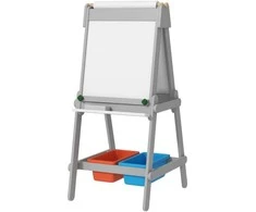 AIYAPLAY 3-in-1 vaikiška lenta, dvipusis vaikiškas molbertas su kreidos lenta, baltoji lenta, molbertas su trintuku, piešimo popierius, laikymo dėžutės, skirtas 3-8 metų vaikams, pilkos spalvos