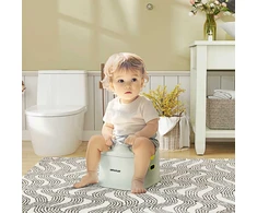 AIYAPLAY 3-in-1 vaikiškas puodas, nuimamas vaikiškas puodas, puodas su rankenėlėmis, skirtas vaikams nuo 6 iki 72 mėnesių, pakraunamas iki 50 kg, plastikinis, odos imitacija, pilkas