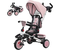AIYAPLAY 6-in-1 vaikiškas triratukas, vežimėlis mažyliams, su stūmimo rankena, reguliuojama sėdyne, sulankstomas dizainas, saugos tvorelė