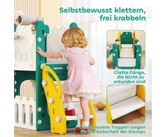 AIYAPLAY 7-in-1 žaidimų aikštelė mažyliams, su krepšinio lanku, varlės dizainu, laipiojimo rampa, sūpynių sėdyne, skirta naudoti viduje ir lauke, geltona+žalia