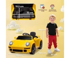 AIYAPLAY Elektrinis automobilis vaikams, 12V automobilis su nuotolinio valdymo pultu, švelnus startas, MP3 grotuvas, LED žibintai, garsinis signalas, energijos indikatorius, geltonas