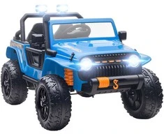 AIYAPLAY Elektrinis automobilis vaikams, 12V akumuliatorius, su tėvų ir vaiko sėdyne, nuotoliniu būdu valdomas, muzika, signalas, LED žibintai, 3-8 metai, Mėlynas
