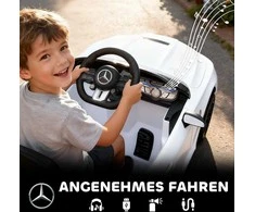 AIYAPLAY Elektrinis automobilis vaikams, Mercedes dizainas, 12V varikliai, nuotolinio valdymo pultelis, LED žibintai, muzika, vaikams nuo 3 iki 6 metų, Baltas