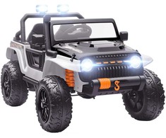AIYAPLAY Elektrinis automobilis vaikams, 12V baterija, su tėvų ir vaiko sėdyne, valdomas nuotoliniu būdu, muzika, garsinis signalas, LED žibintai, 3-8 metai, baltas