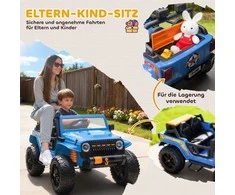 AIYAPLAY Elektrinis automobilis vaikams, 12V akumuliatorius, su tėvų ir vaiko sėdyne, nuotoliniu būdu valdomas, muzika, signalas, LED žibintai, 3-8 metai, Mėlynas