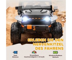 AIYAPLAY Elektrinis automobilis vaikams, 12V baterija, su tėvų ir vaiko sėdyne, valdomas nuotoliniu būdu, muzika, garsinis signalas, LED žibintai, 3-8 metai, baltas