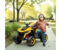 AIYAPLAY elektrinis keturratis vaikams 12V elektrinis keturratis vaikams su 2 varikliais, 3-6km/h vaikiškas keturratis su pakaba, LED šviesa, vaikiškas automobilis su USB, muzika 3-8 metų vaikams, geltonas
