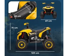 AIYAPLAY elektrinis keturratis vaikams 12V elektrinis keturratis vaikams su 2 varikliais, 3-6km/h vaikiškas keturratis su pakaba, LED šviesa, vaikiškas automobilis su USB, muzika 3-8 metų vaikams, geltonas
