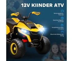 AIYAPLAY elektrinis keturratis vaikams 12V elektrinis keturratis vaikams su 2 varikliais, 3-6km/h vaikiškas keturratis su pakaba, LED šviesa, vaikiškas automobilis su USB, muzika 3-8 metų vaikams, geltonas