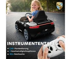 AIYAPLAY Elektrinis pasivažinėjimo automobilis vaikams, su nuotolinio valdymo pulteliu, muzika, garso signalu, USB, saugos diržu, 3-5 metų amžiaus, juodas