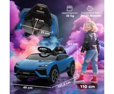 AIYAPLAY elektrinis vaikiškas automobilis, 12V, su 2,4 GHz nuotolinio valdymo pulteliu, 2 varikliais, garsiniu signalu, LED, muzika, 101,5 x 49 x 43 cm, mėlynas