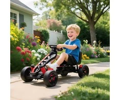 AIYAPLAY Gokartas su pedalais, vaikiškas pedalinis automobilis su stabdžiais, neslystantys ratai, metalinis rėmas, 3-6 metai, raudonas