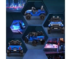 Aiyaplay HOMCOM Elektrinis vaikiškas automobilis, 12 V 3-5 km/val. visureigis su muzikine jungtimi, vaikiška transporto priemonė su 2.4G nuotolinio valdymo pulteliu, žibintais, garso signalu, elektrinė vaikiška transporto priemonė 3-6 metų vaikams, mėlyna