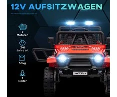 Aiyaplay Elektrinis vaikiškas automobilis HOMCOM, 12 V, 3-5 km/h visureigis su muzikos jungtimi, vaikiška transporto priemonė su 2,4G nuotolinio valdymo pulteliu, priekiniais žibintais, garsiniu signalu, elektrinė vaikiška transporto priemonė 3-6 metų vaikams, raudonas