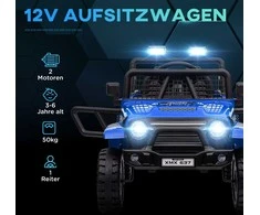 Aiyaplay HOMCOM vaikiškas elektromobilis, 12 V, 3-5 km/h visureigis su muzikos jungtimi, vaikiška transporto priemonė su 2,4G nuotolinio valdymo pulteliu, priekiniais žibintais, garsiniu signalu, elektrinė vaikiška transporto priemonė 3-6 metų vaikams, mėlynas