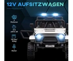 Aiyaplay HOMCOM vaikiškas elektromobilis, 12 V, 3-5 km/h visureigis su muzikos jungtimi, vaikiška transporto priemonė su 2,4 G nuotolinio valdymo pultu, priekiniais žibintais, garso signalu, elektrinis vaikiškas automobilis 3-6 metų vaikams, baltas