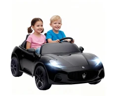 AIYAPLAY Maserati elektromobilis vaikams, dvivietis, 12V akumuliatorius, nuotolinio valdymo pultas, LED žibintai, muzikos funkcija, juodas