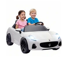 AIYAPLAY Maserati elektromobilis vaikams, dvivietis, 12V akumuliatorinis, su nuotolinio valdymo pultu, LED žibintais, muzikos funkcija, baltas