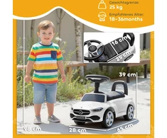 AIYAPLAY Mercedes-Benz C-Class vaikiškas paspirtukas-mašinėlė su garsiniu signalu, variklio garsais, daiktadėže, 18-36 mėn. vaikams, balta