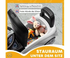 AIYAPLAY Mercedes-Benz C-Class vaikiškas paspirtukas-mašinėlė su garsiniu signalu, variklio garsais, daiktadėže, 18-36 mėn. vaikams, balta