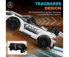 AIYAPLAY Mercedes elektromobilis, vaikiškas automobilis su 12V baterija, LED žibintai, muzikos funkcija, garso signalas, 3-8 metai, baltas