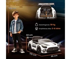 AIYAPLAY Mercedes elektrinis automobilis, vaikiškas elektromobilis, 12V baterija, LED žibintai, muzikos funkcija, garsinis signalas, 3-8 metai, baltas