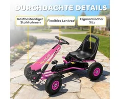 AIYAPLAY Pedalinis kartingas vaikams, reguliuojamo aukščio sėdynė, EVA ratai, stabdys, sankaba, 3-8 metai, rožinė AIYAPLAY