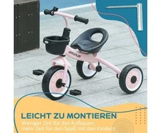 Aiyaplay Vaikiškas dviratukas su reguliuojama sėdyne, balansinis dviratukas su krepšeliu, skambutis, vaikiškas dviratukas su pedalais, skirtas 2-5 metų vaikams, metalinis, rožinis